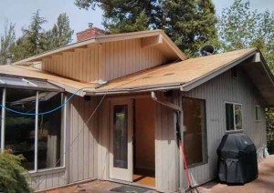 After the old roofing was off many sheets of old and damaged plywood were replaced.